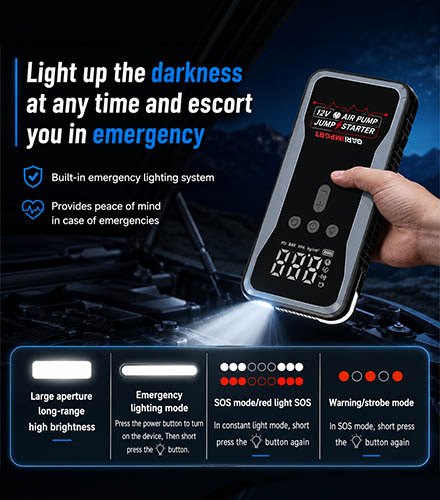 4 IN 1 JUMP STARTER, Jump starter, Tyre Inflator, Powerbank, Flash Light : Model S3 - Image 4