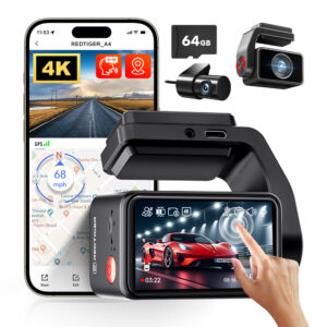 Redtiger A4 Dash Cam Front and Rear 4K Dash Cam, 5.8GHz WiFi, Touch Screen