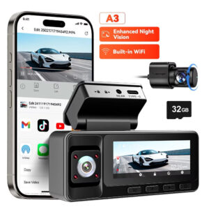 Redtiger A3 3 Channel Dash Cam Front and Rear Inside, 2.5K + 1080P + 1080P Dash Camera for Cars with WiFi, IR Night View, 3.18" Screen, Parking Mode, Loop Recording
